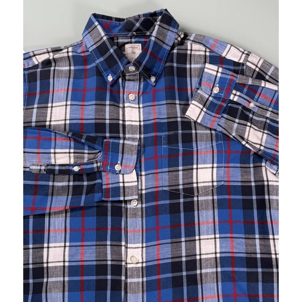 GAP Emmett Shirt Mens L Blue Plaid Long Sleeve Button Down 100% Cotton Preppy